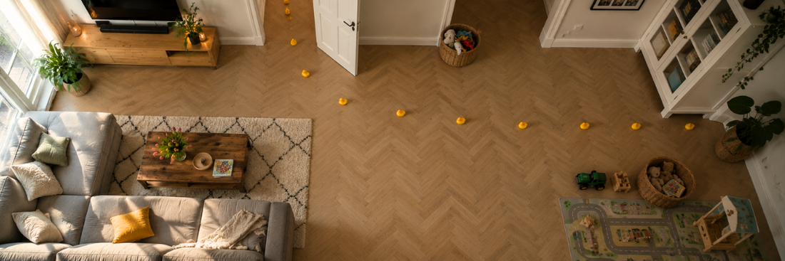 Speurtocht thuis maken met een spoor van mini-eendjes door het huis, The Lovely Club